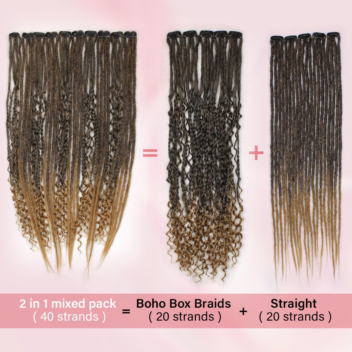 24 Inch Clip in Dreadlock Hair Extensions 10Clips 40 Strands Mixed Synthetic Dreads Extensions for Women,Handmade Soft Straight Boho Wavy Dreads, 1B/27