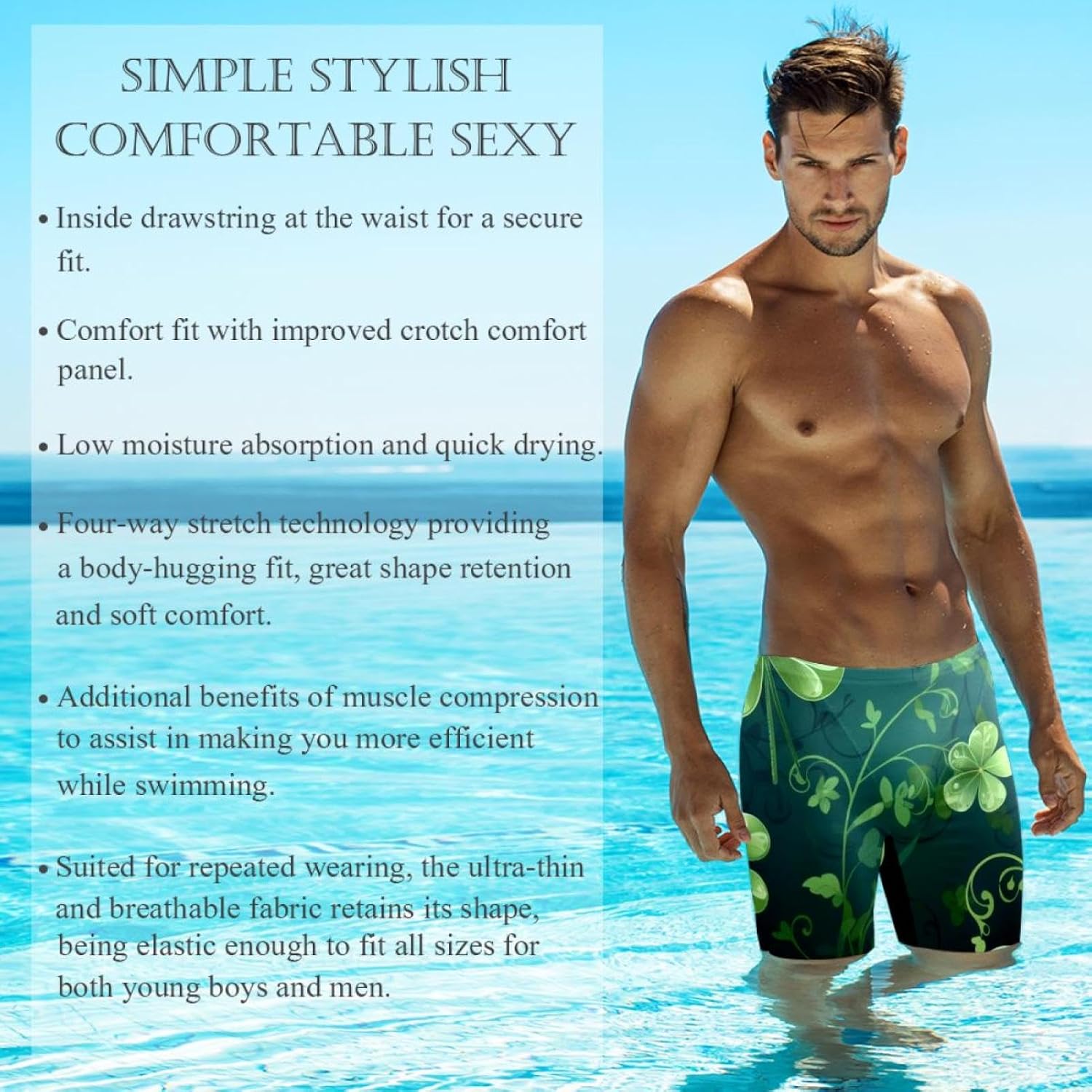 St Patrick's Day Jammers for Men, Size S to 3XL Swim Jammer Swimsuit for Practice and Competition Swimming
