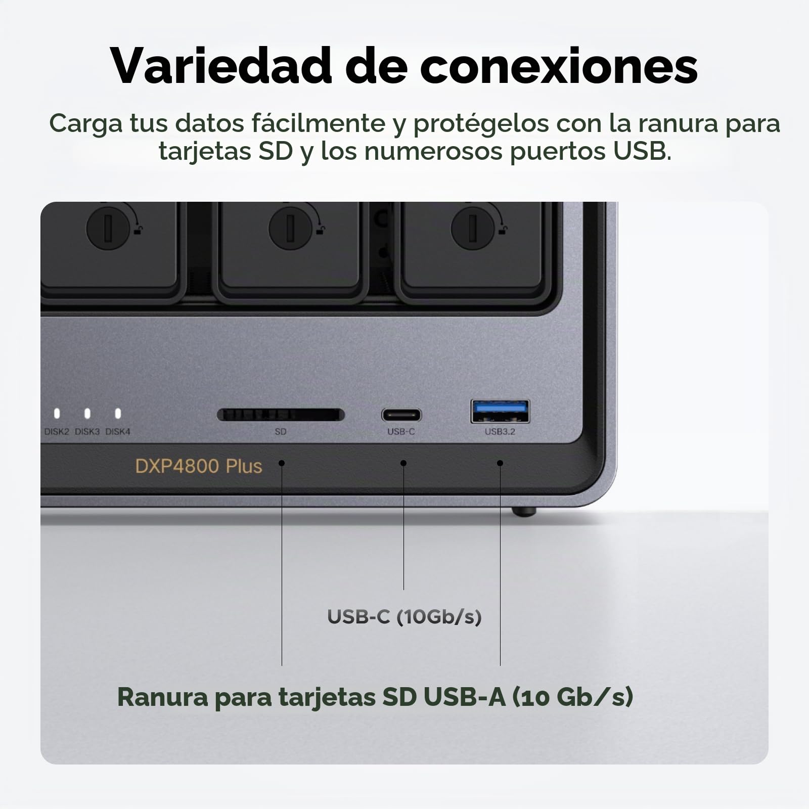 UGREEN NASync DXP4800 Plus NAS 4 Bahías + UPS 120W 12000mAh,NAS 4 bahías, Intel Pentium Gold 8505, 8GB DDR5, 128GB SSD, 10GbE & 2,5GbE, 2 Ranuras M.2 NVMe, HDMI 4K (sin Disco)