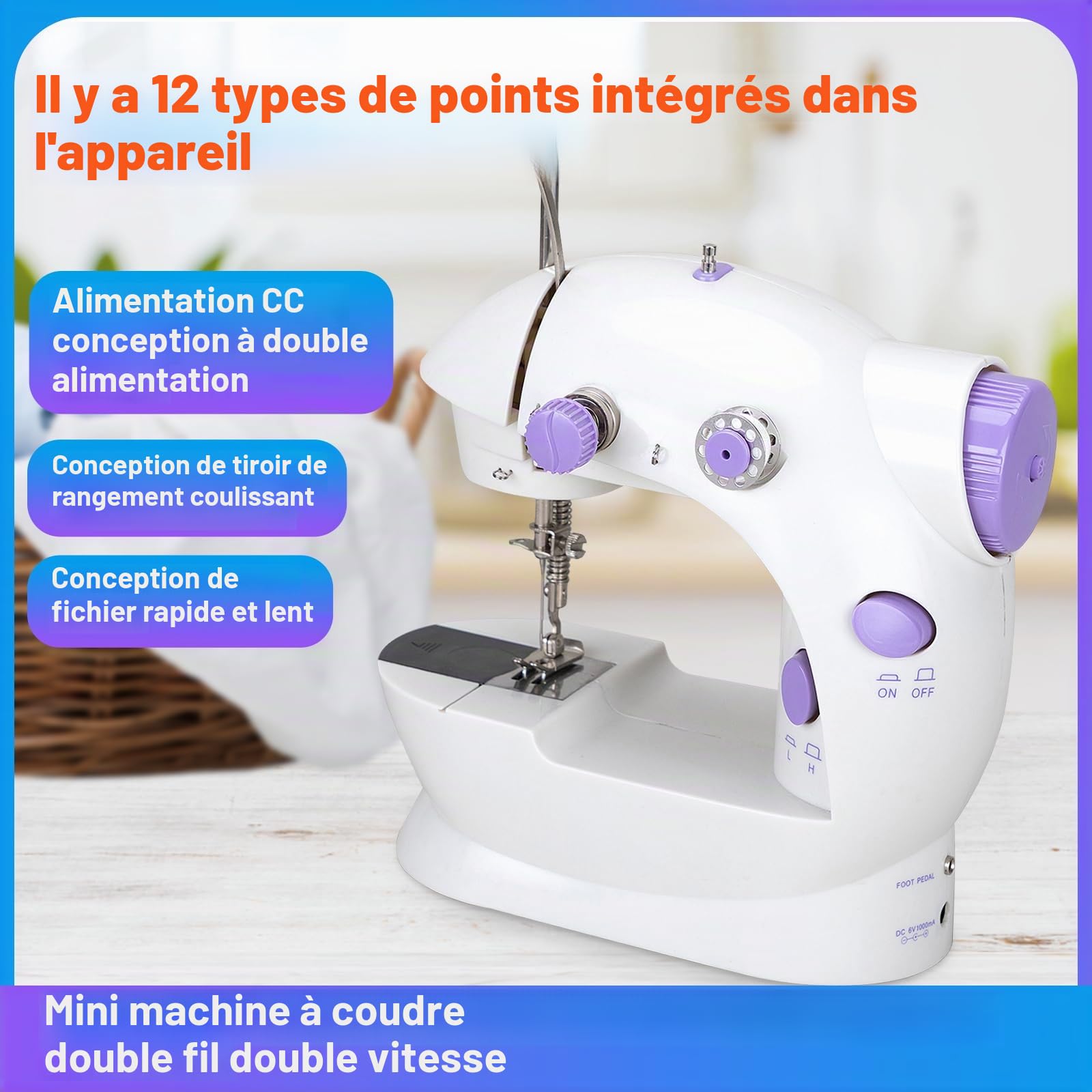 202A Mini Machine à Coudre éLectronique, Mini Machine à Coudre Portable Avec 99 Accessoires De Couture Et Table D'Extension Pour VêTements, Rideaux, Artisanat (Violet)