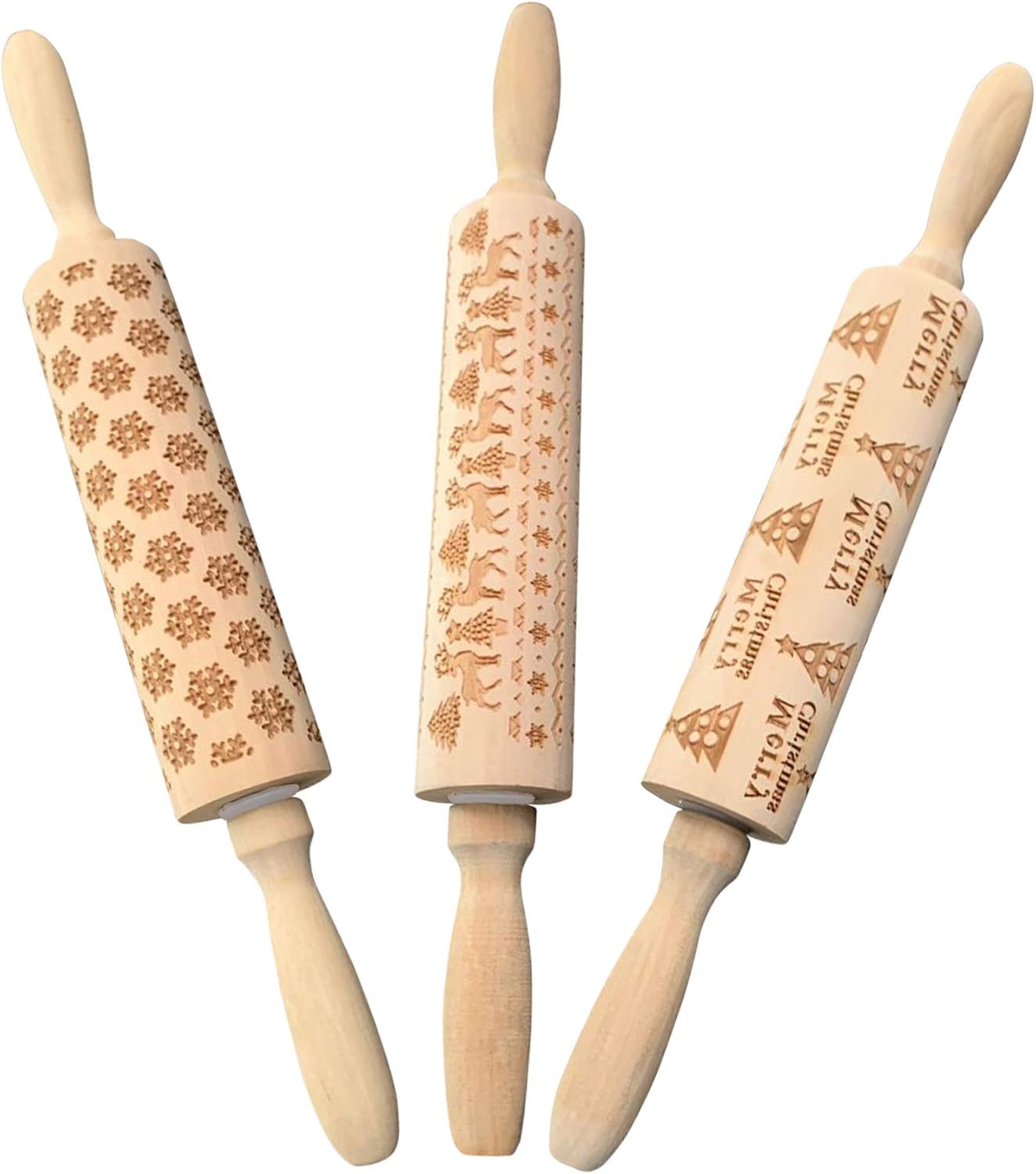 Christmas Engraved Rolling Pin, Wood, 14 Inch, 299g, ABC Material