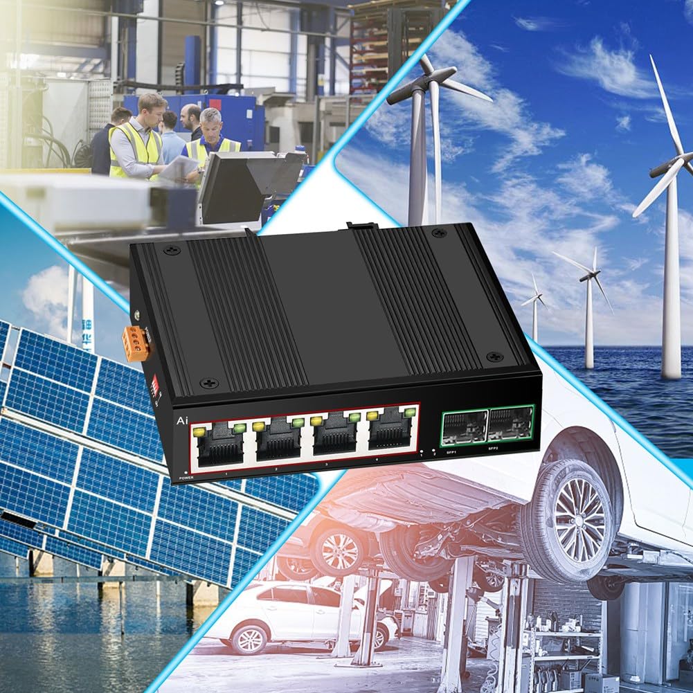 Conmutador industrial (POE, conmutador Gigabit Ethernet con puerto de 6 x 100/1000 Mbps, conmutador de red base-T, Din, IP40, DC44-55 V)