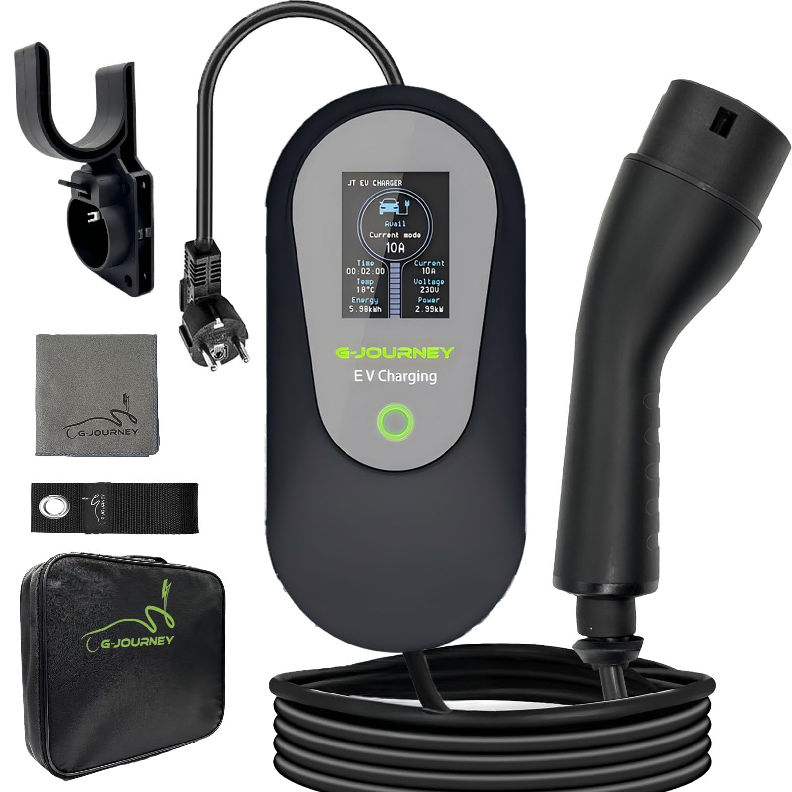 Ladekabel Elektroauto Typ 2 Schuko 5M【8-13A,1-phasig】 Tragbares EV Ladekabel Typ 2 Schuko Ladegerät EV Charger 3kW mit Steuerbarer Digitalanzeige Kompatibel mit Allen PHEVs/EVs