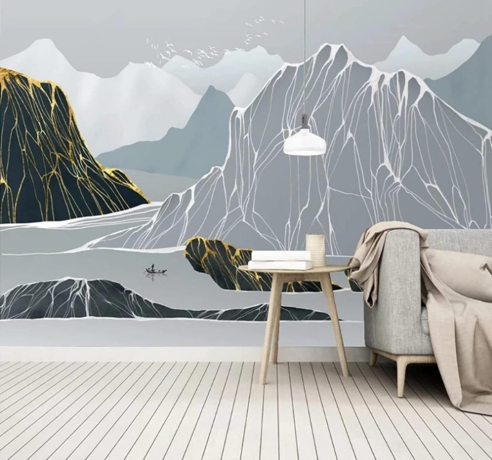 XLMING Abstract Hand Drawn Ink Landscape Scenery 3D Wallpaper Luxury Silk Study Dining Feature Sofa Grey Bedroom Living Room Tv Decorative Wall-430cm×300cm
