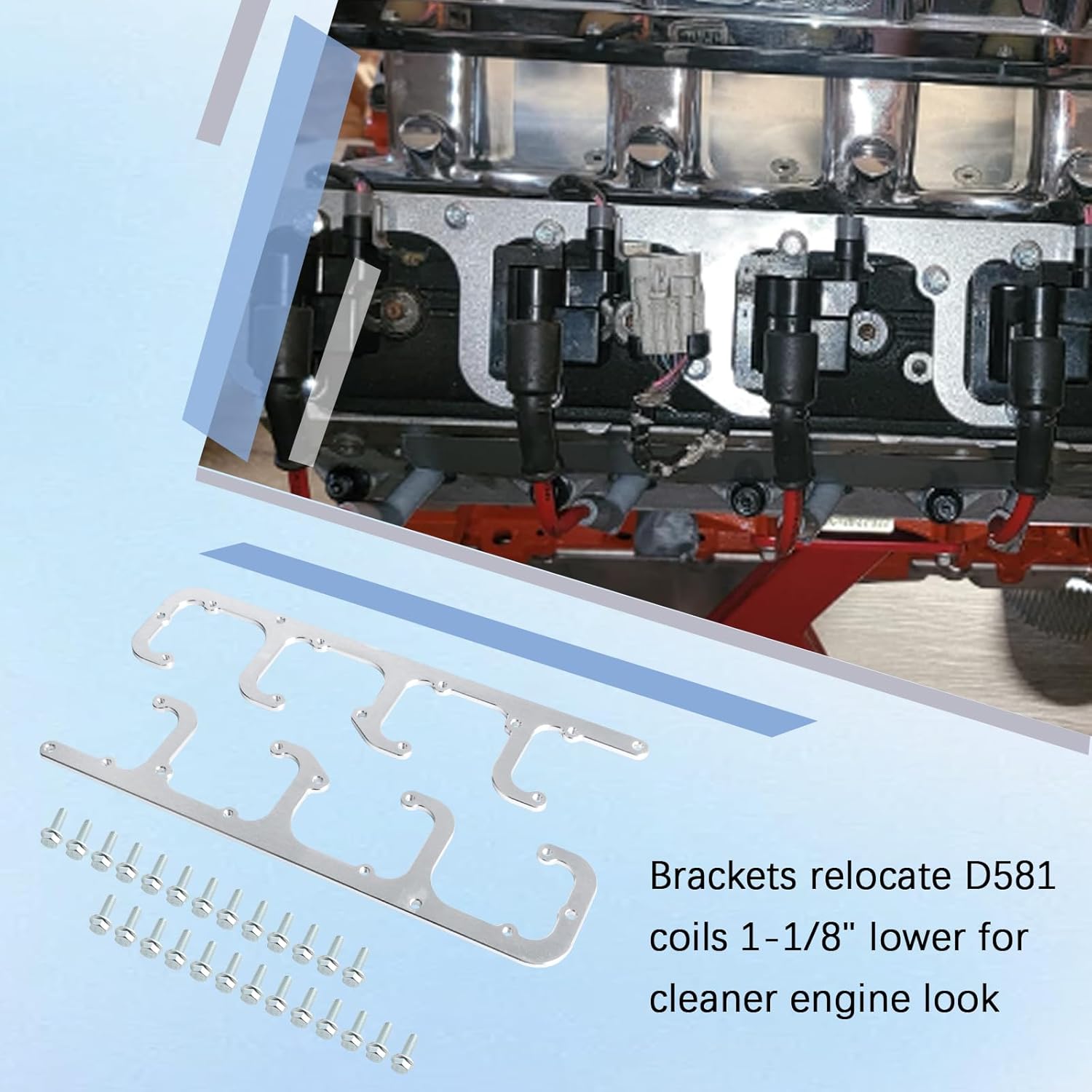 5.3L LS Square Coil Brackets Valve Cover Compatible with LS1, LS3, LS2, LQ4, LQ9, LS6, L92, L99, L33, LR4, Fits D581, 12558693, Perfect for LSX Swap Truck(Silver)