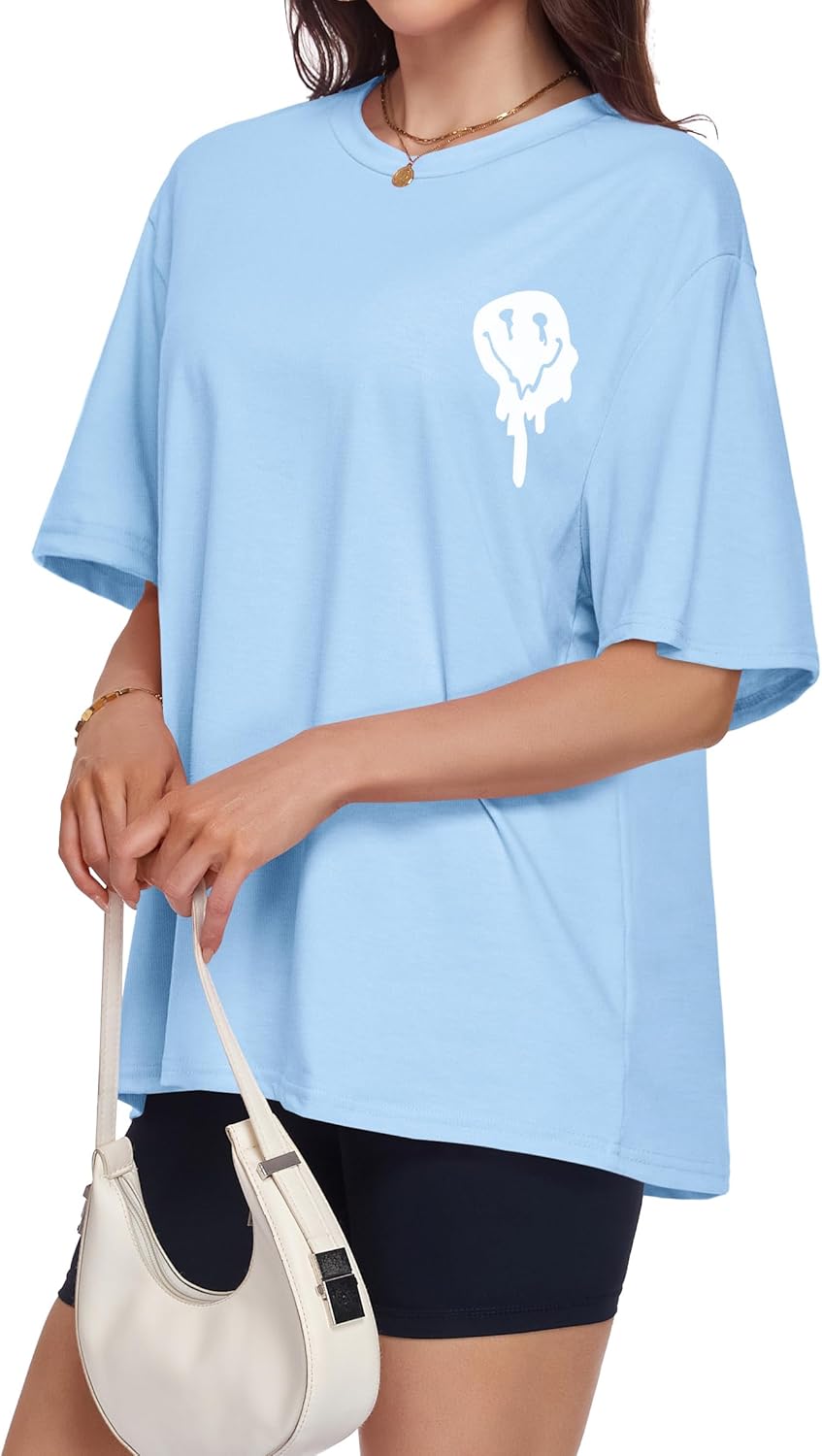 ADOREJOY Oversized Tshirts for Women Crewneck Summer Graphic Tees Short Sleeve Loose Basic Tops - Image 5