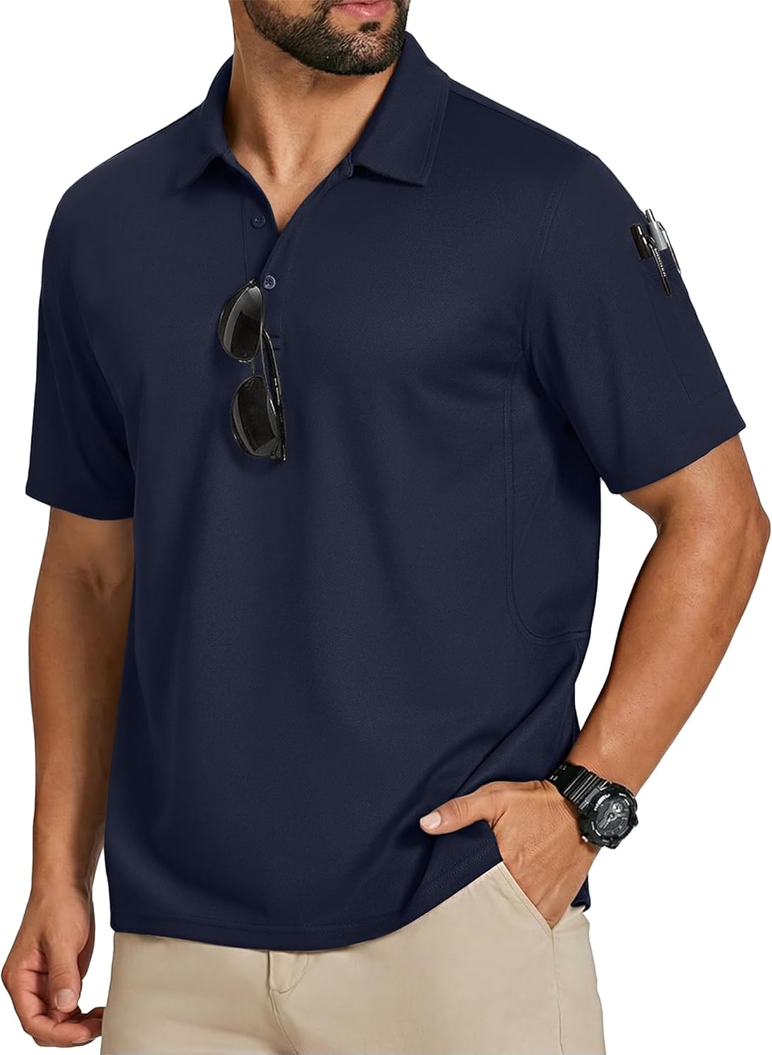 COOFANDY Men's Polo Shirts Short Sleeve Quick Dry Performance Golf Polos Tactical Work Shirts with Pen Pocket