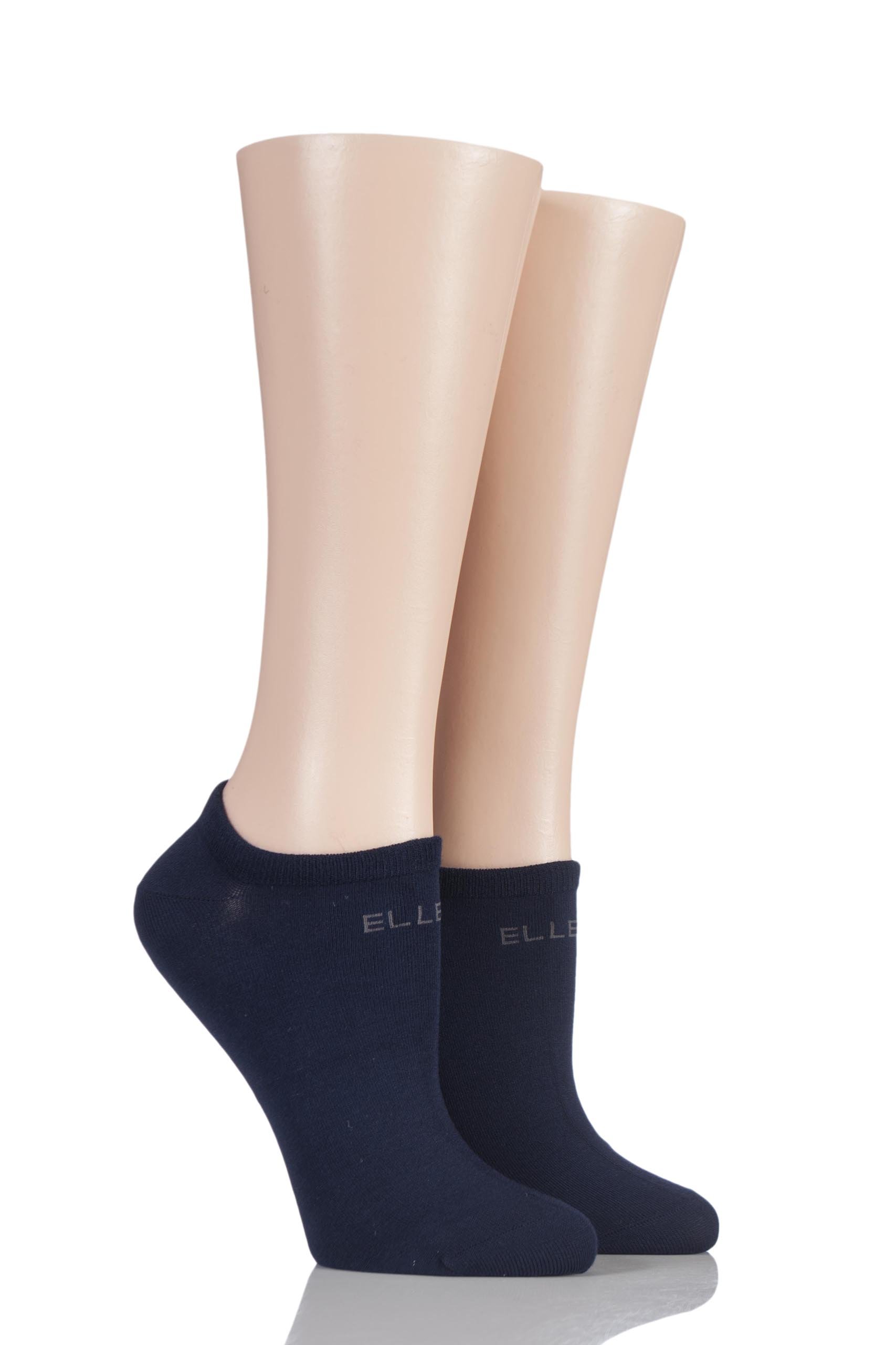 ELLE Ladies Plain Patterned and Striped Bamboo No Show Socks Pack of 2 Navy 4-8
