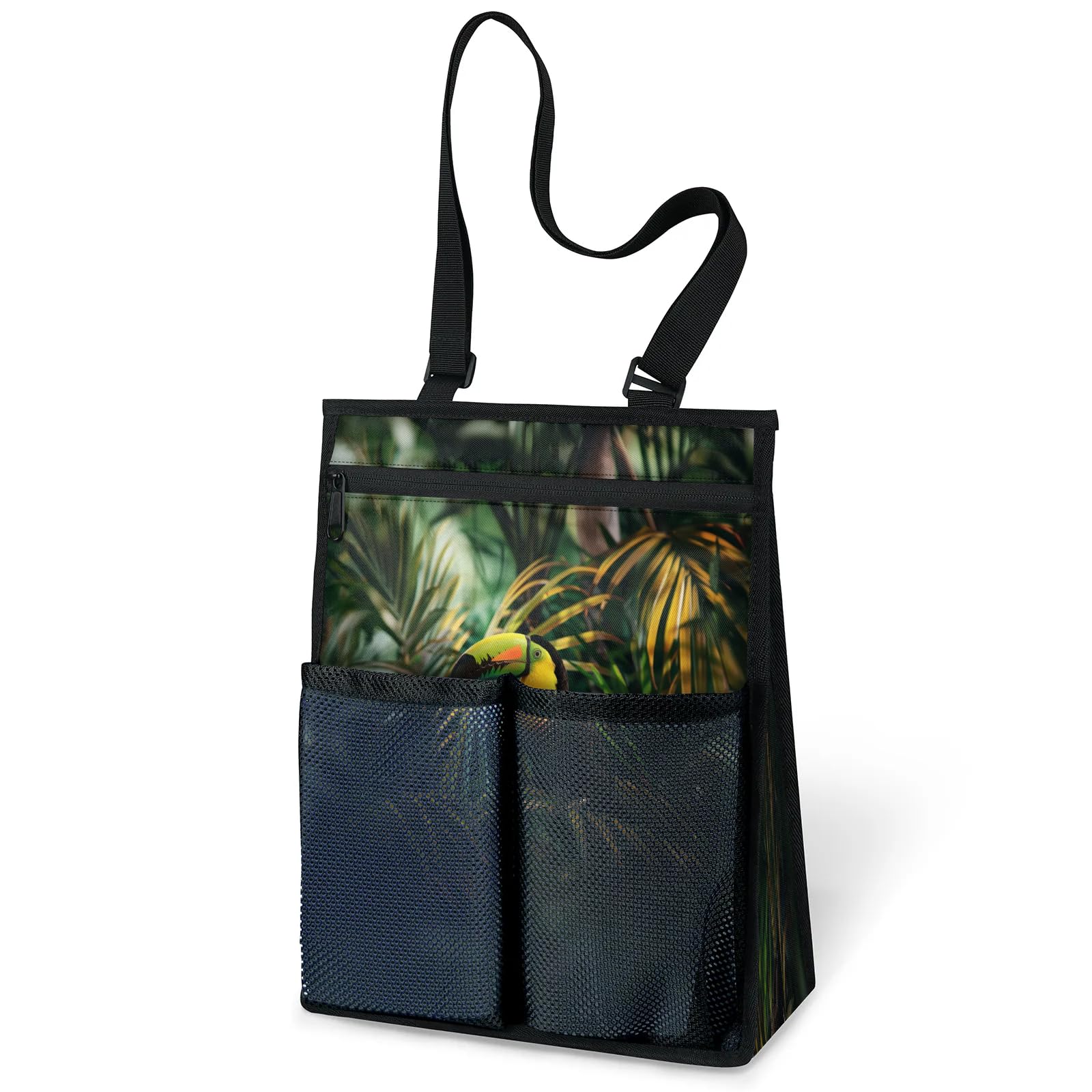 Ourtheme Toucan Palm Leaves Portable Shower Bag for Travel Gym Camp Beach Tote Shower Caddy Bags Hanging Toiletry