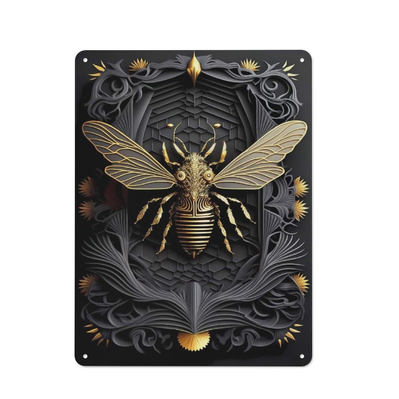 Junmoney Style-8 Metal Wall Sign 40X30cm Featuring Golden King Bee Art Deco For Garage Or Workshop, For Garage, Workshop And Man Cave Decoration