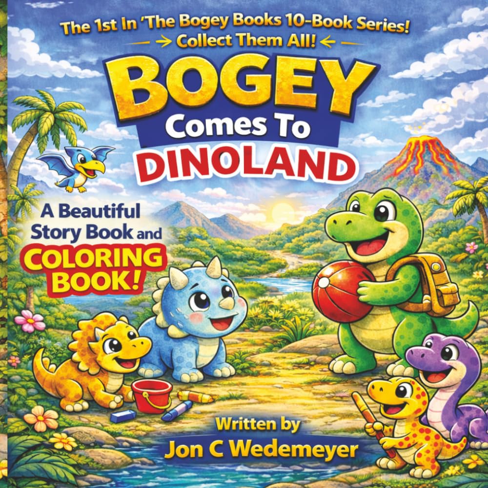 Bogey Comes To Dinoland: A Dinosaur Adventure Story & Coloring Book for Kids Ages 1–4 About Friendship and Bravery (The Bogey Books!)