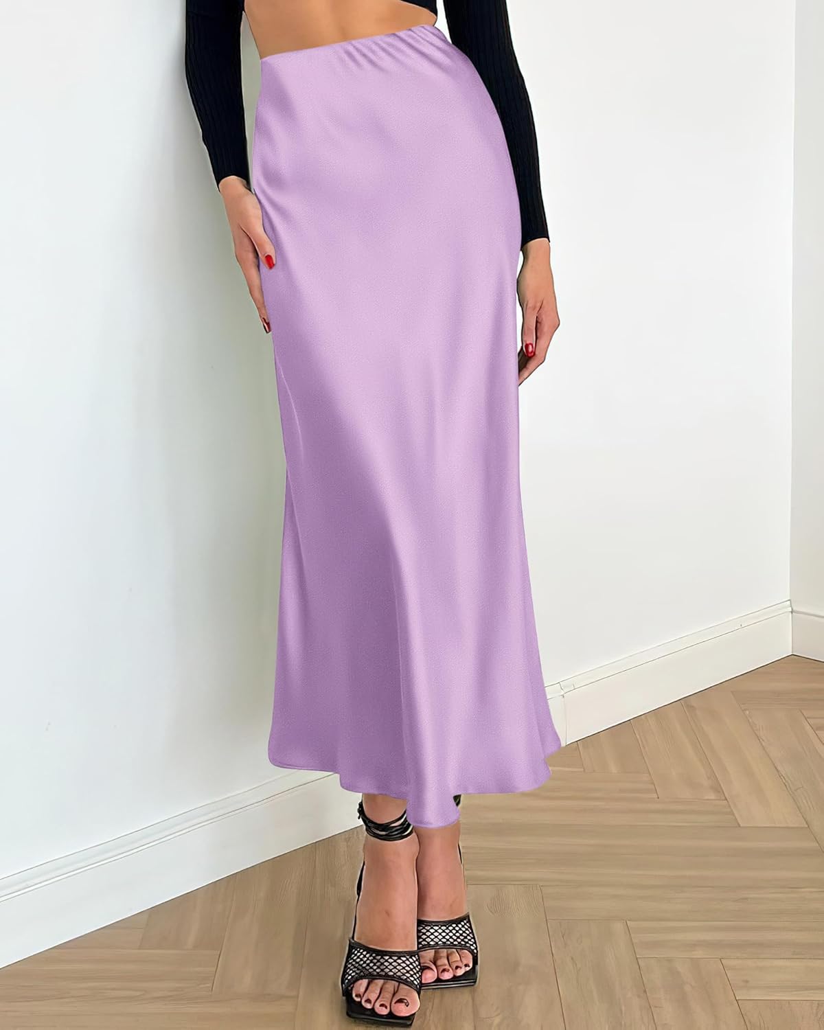 BTFBM 2026 Womens Spring Summer Long Satin Skirt Silk Elegant High Waist Cocktail Party Wedding Flowy A-Line Midi Skirts - Image 2