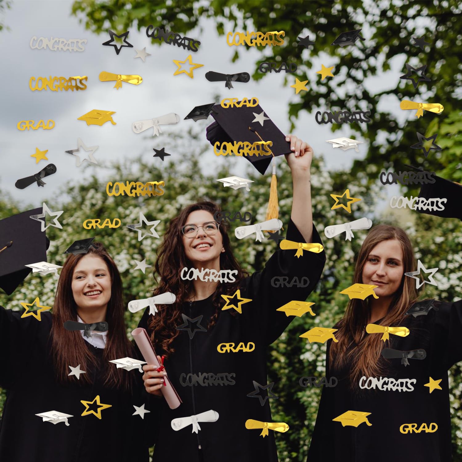 „Congrats Grad“ Konfetti – Glitzer-Streuung Für Abschlussfeiern | Schwarz & Rosa