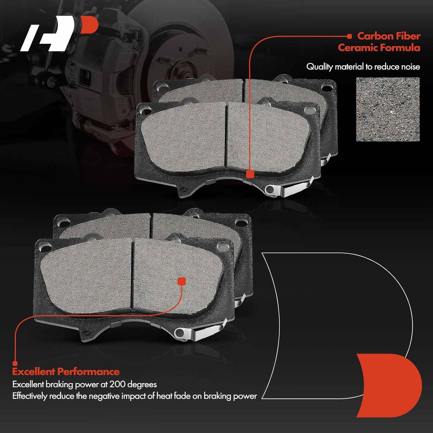 A-Premium Front and Rear Ceramic Disc Brake Pads Set Compatible with Select Toyota Models - Tacoma 2005-2023, 8 Pcs