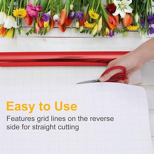 Miniatura 4 de Papel de regalo de Navidad rojo, papel lustre metálico de color sólido de 17 pulgadas x 33 pies, rollo de papel de regalo rojo con líneas de corte