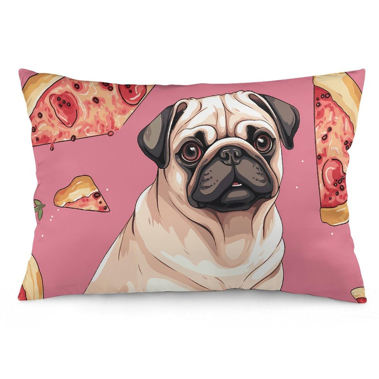 2 Pack Pillow Cases for Hair and Skin, Soft Breathable Pillow Case Covers with Hidden Zipper, Pug Pizza Pillowcase 12 "x20 Pillow Covers for Sleeping Gift