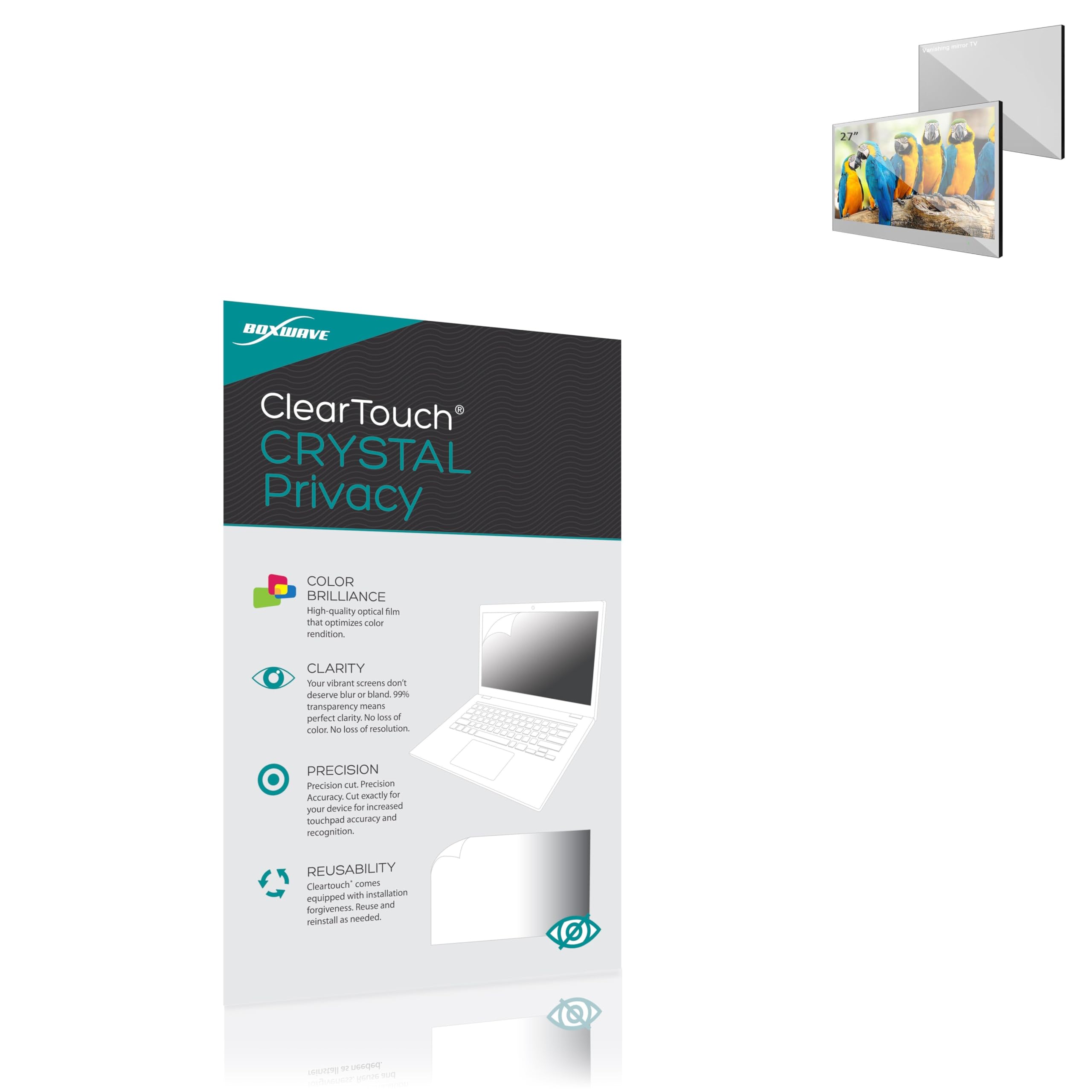 BoxWaveScreen Protector Compatible with elecsung 27 in Smart Mirror TV for Bathroom - ClearTouch Crystal Privacy (2-Pack), Privacy Screen Protector Flexible Film Clear