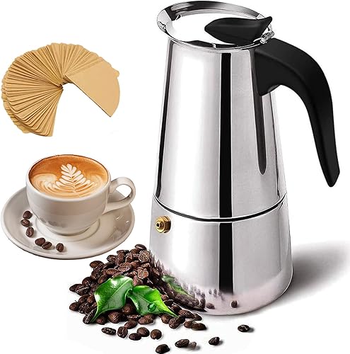 Miniatura 7 de Cafetera espresso para estufa, cafetera portátil de acero inoxidable, cafetera italiana clásica para el hogar y campamento (4 tazas, 6.8 fl oz)