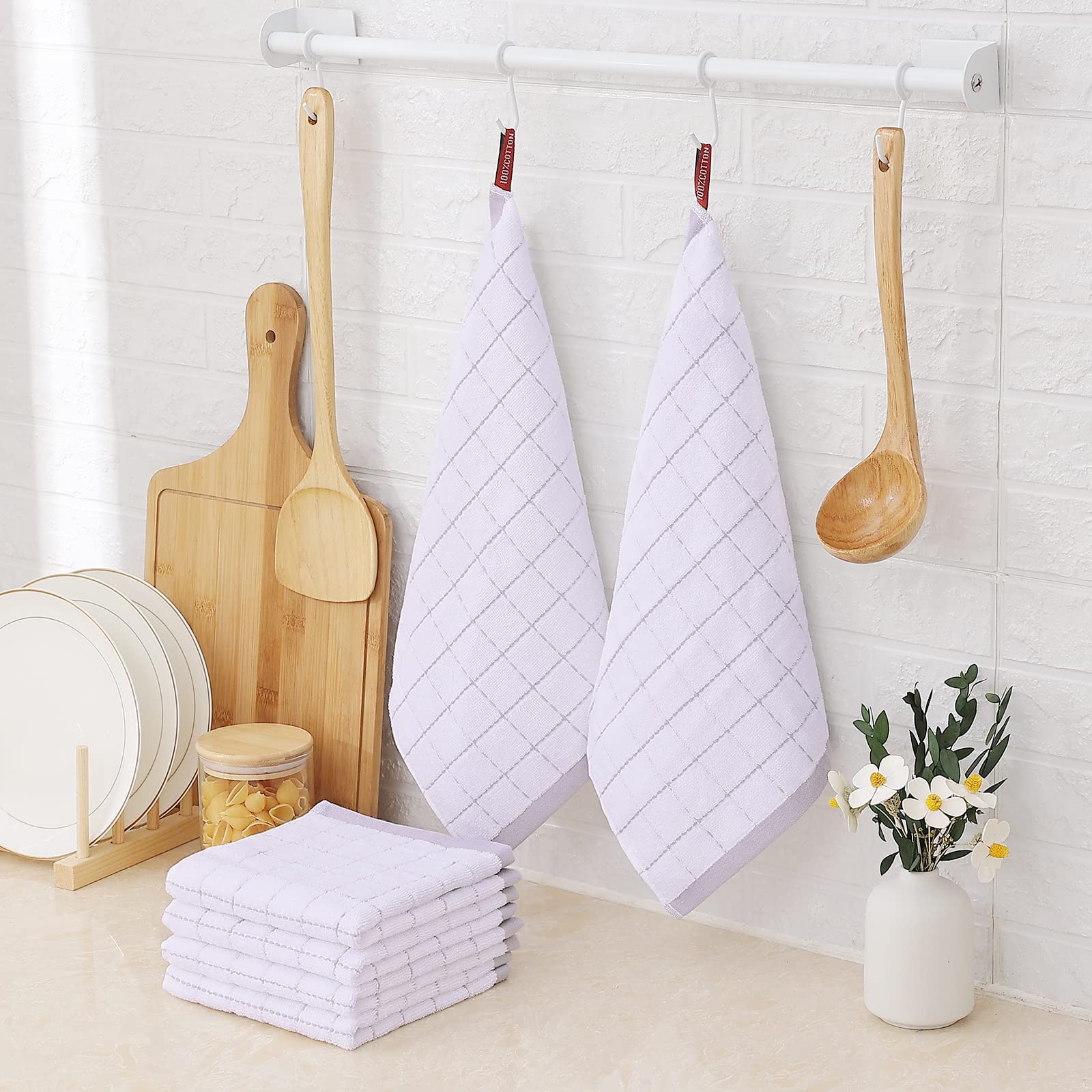 Homaxy Lot de 8 torchons de Cuisine en Tissu éponge 100% Coton, Blanc