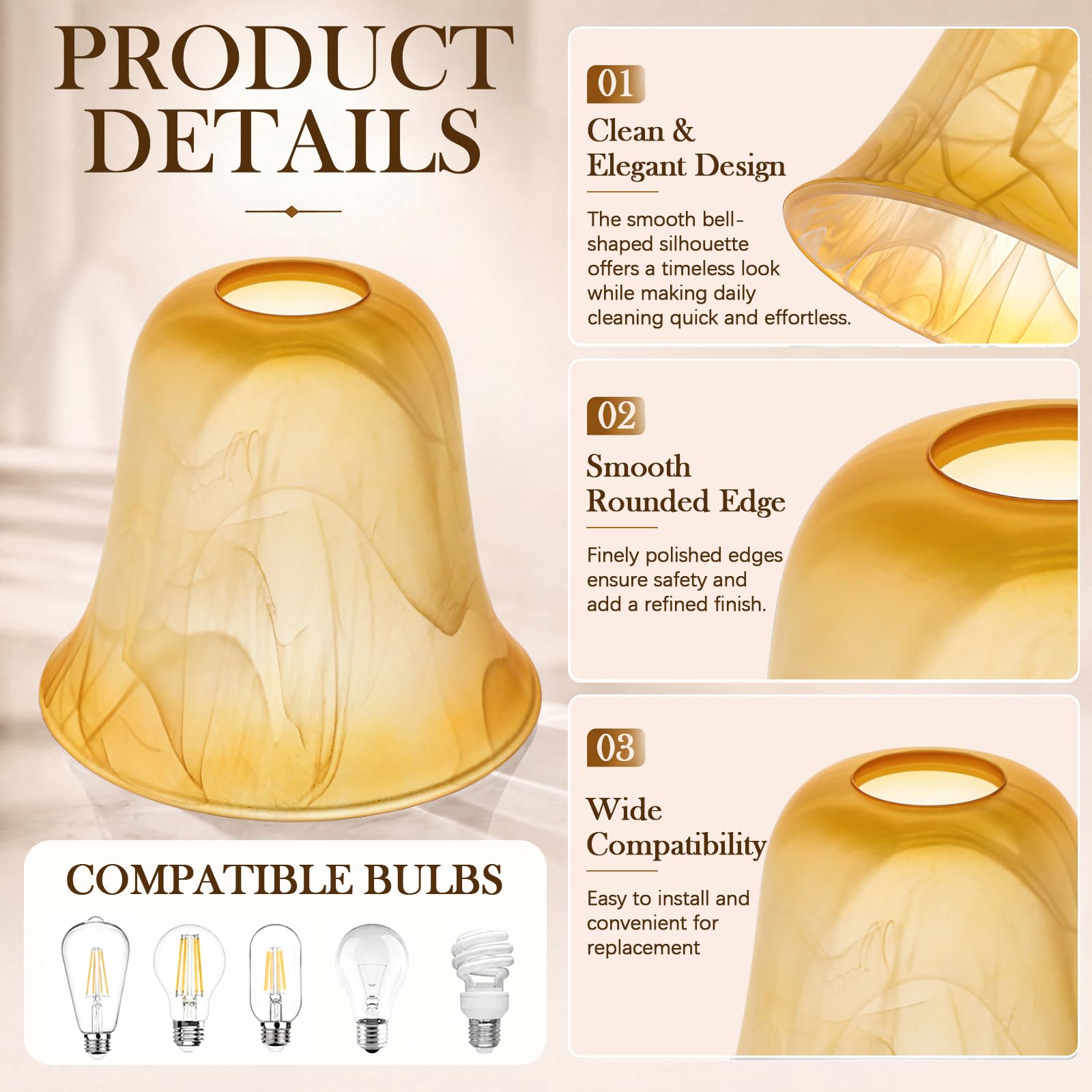 Amber Marble Lamp Shades - 6 Pack Replacement -4