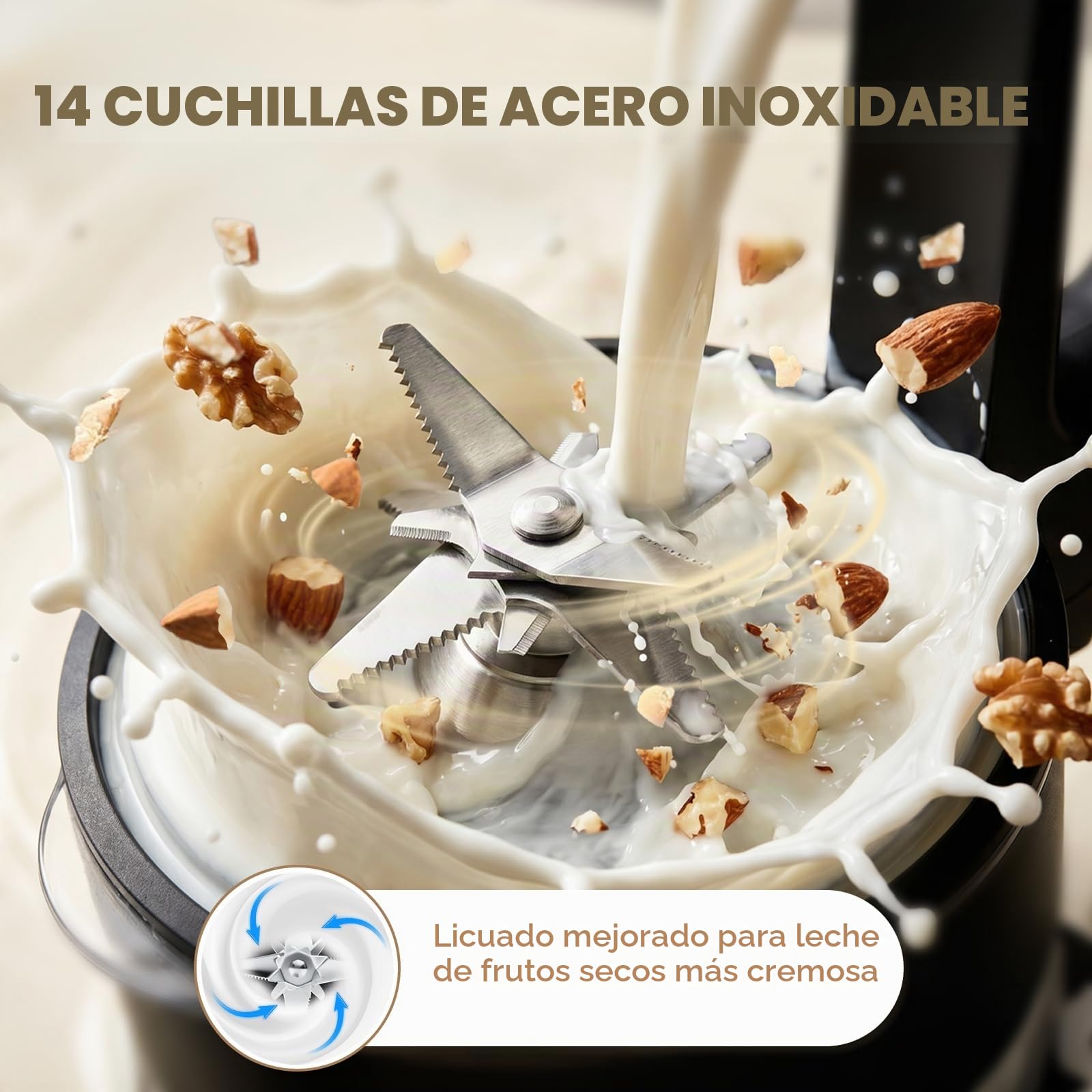 Máquina de Leche Vegetal, 1650ML Máquina Automática de Leche de Nuez, Haz Inteligente 24H, Limpieza Automática, Hoja de Acero Inoxidable de 14 Hojas, Para Avena, Soja, Nueces, Frutas