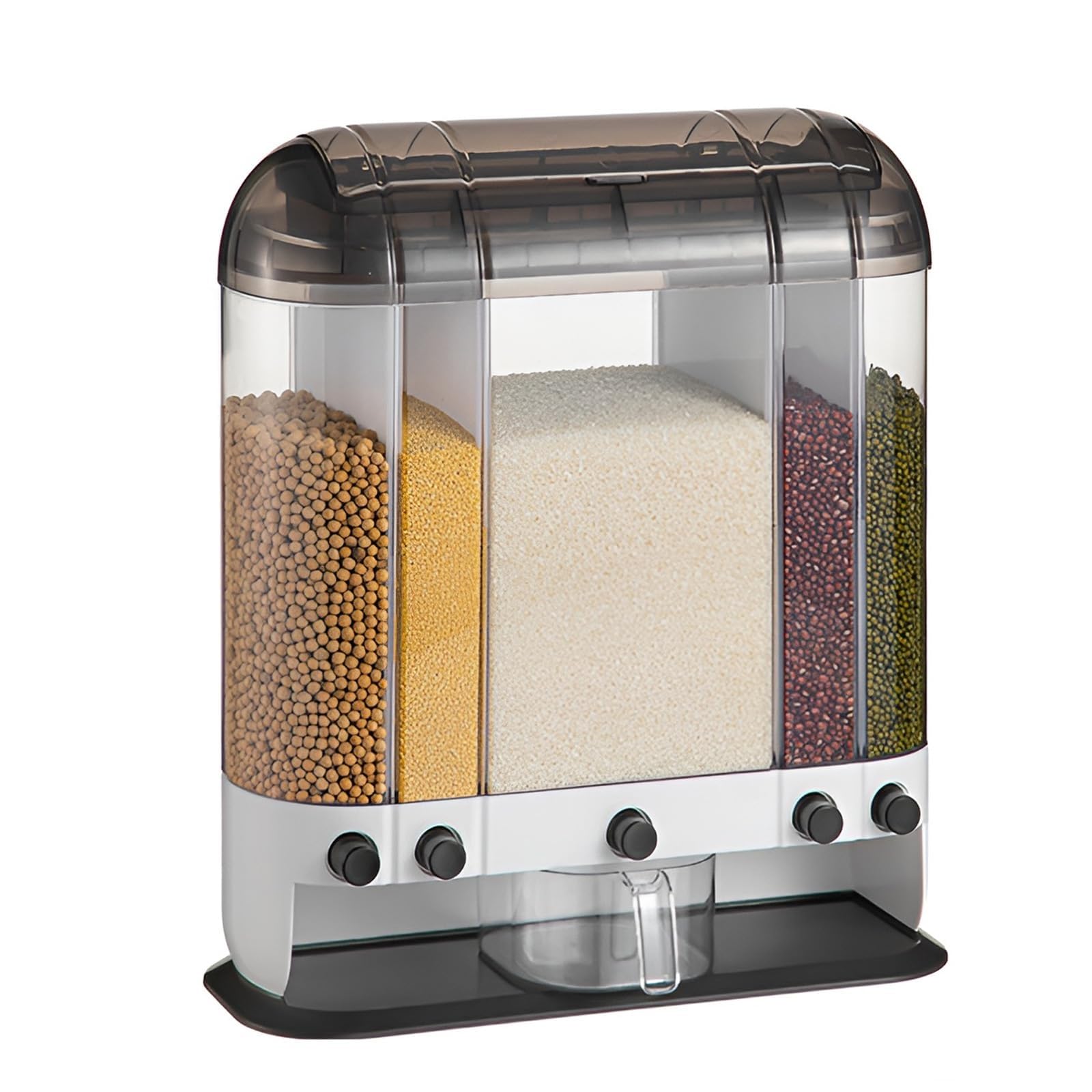 Dispensador de alimentos secos, dispensador de arroz de granos, dispensador de cereales de 5 rejillas con deflector extraíble de doble capa para organización de despensa y almacenamiento de cocina