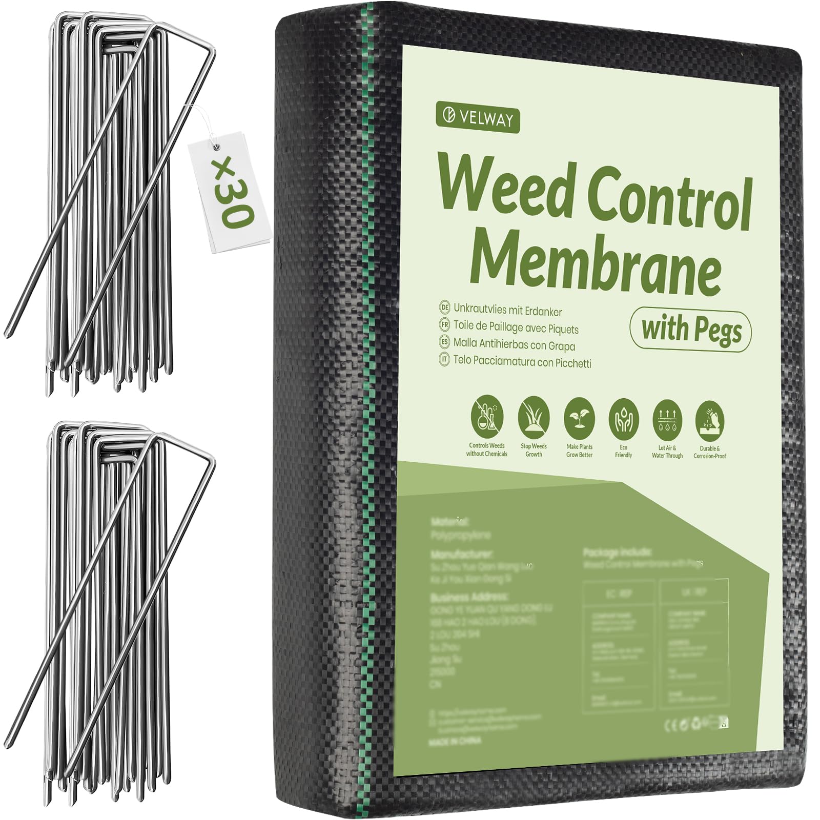 Velway Weed Control Membrane 1X10m - With 30 Garden Pegs Heavy Duty Weed Control Barrier Fabric Landscaping Ground Cover Weed Suppressant Membrane For