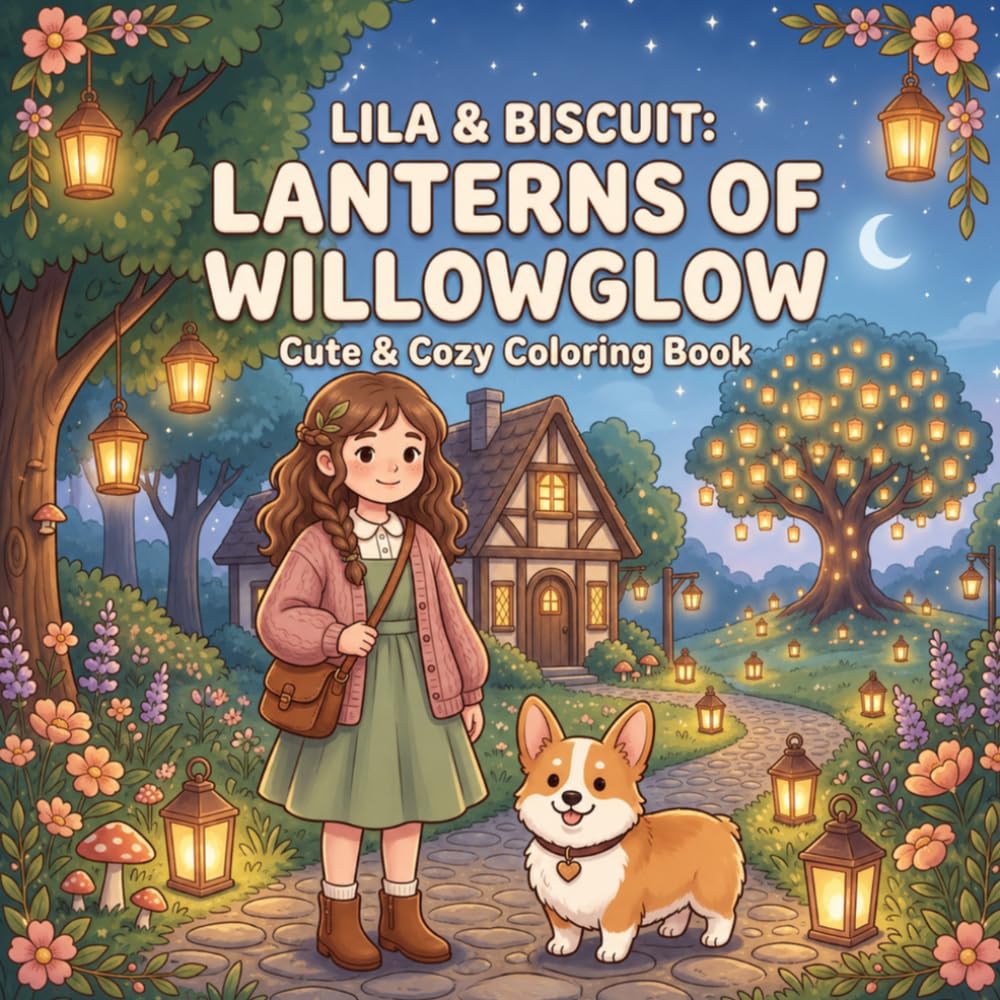 Lila & Biscuit: Lanterns of Willowglow: A Cozy Autumn Coloring Book for Adults and Teens Featuring Magical Forest Adventures, Cottagecore Scenes and a Heartwarming Lantern Festival
