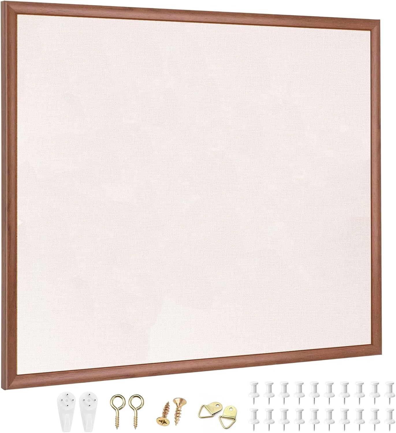 20 x 30 inch Large Linen Bulletin Board, Cork Board for Walls, Walnut Wood Style Frame, Vision Board, Pin Wood, Ideal for Shool, Home and Office Walnut Linen Board 30" x 20"