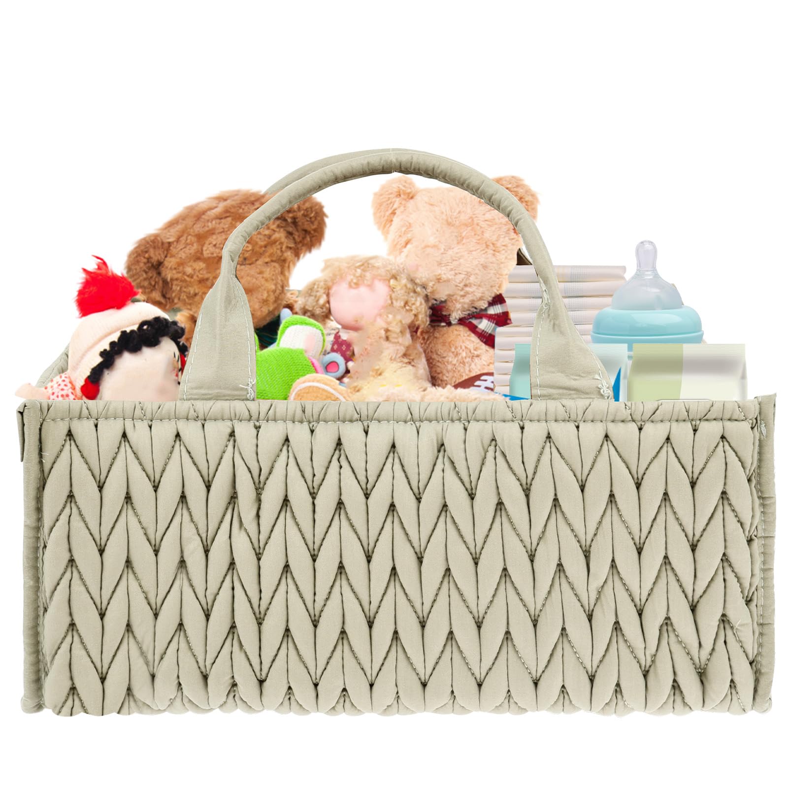 LuLobtg Nappy Caddy, Stylish Nursery Storage Basket, Floral Baby Diaper Caddy Organiser, Portable Holder Tote Bag for Changing, Newborn Essentials, Must-Haves for Boy or Girl, Car Diaper Box (Green)