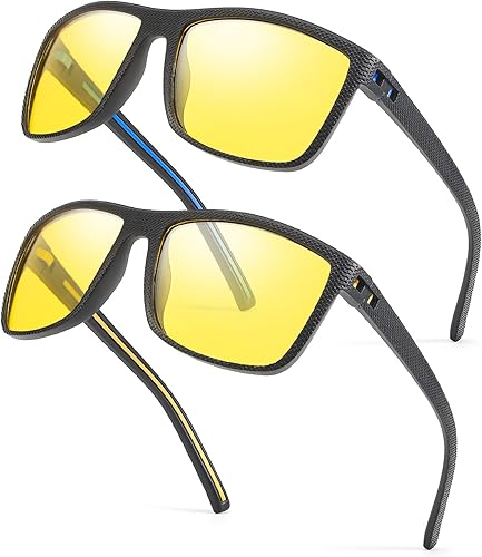 FIMILU Paquete de 2 lentes de conducción nocturna para hombres, visión nocturna polarizada que reduce el deslumbramiento y mejora las habilidades