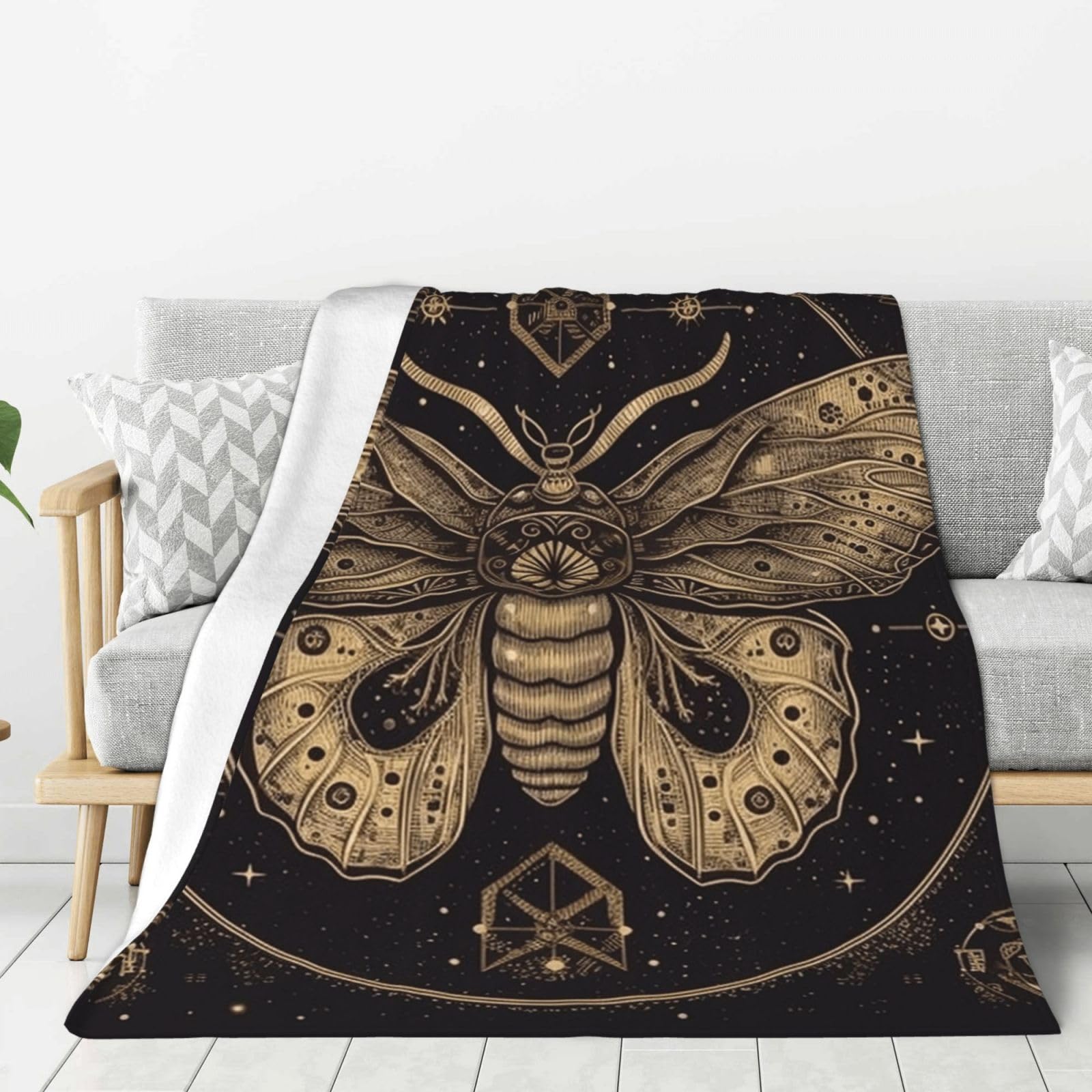 Moth Throw Blanket Plush Flannel Fleece Blanket, Soft Lightweight Cozy Blankets 60"X50" for Bed Couch Sofa Travel