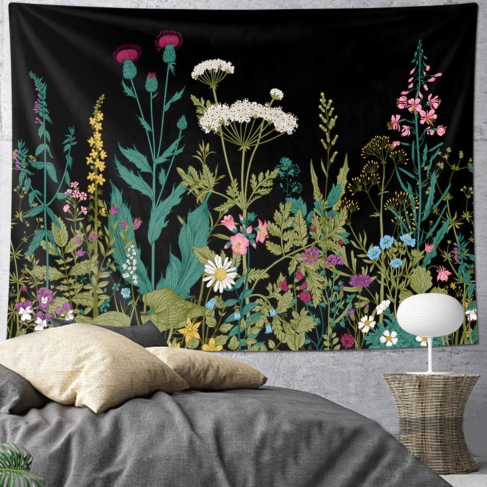 HOMKUMY Czarny kwiat gobelin ścienny boho