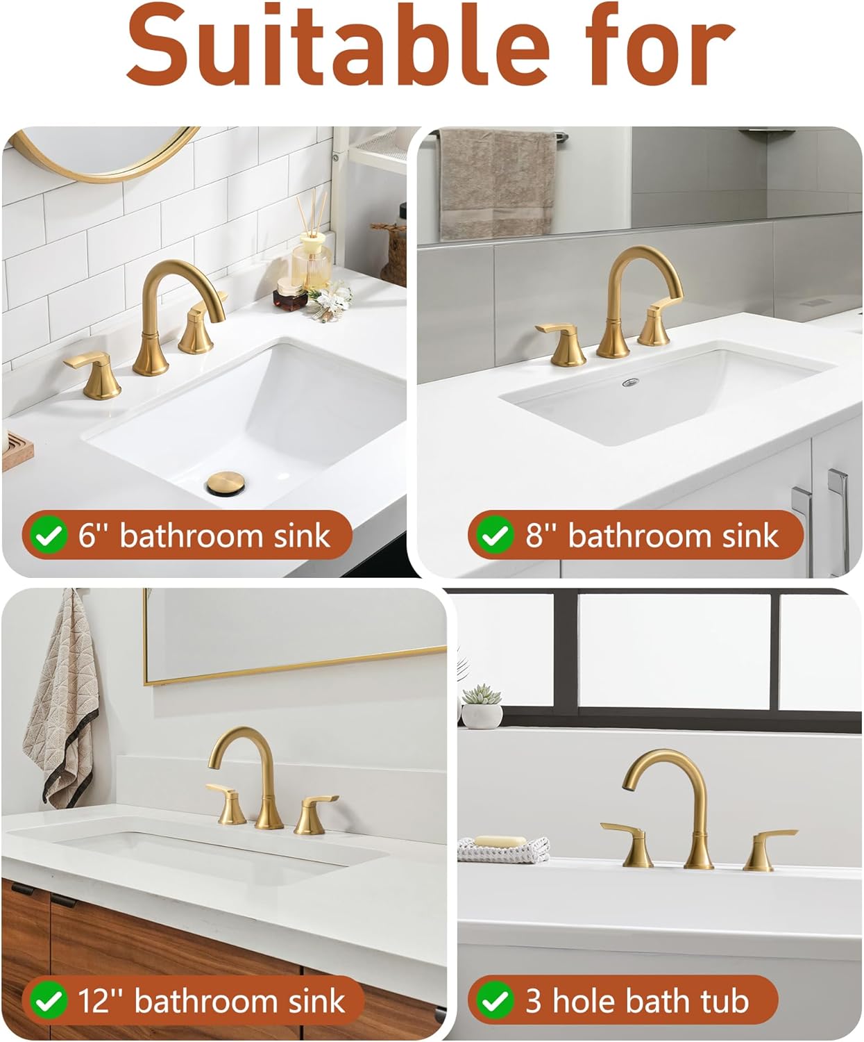 Fapully Bathroom Faucet 3 Hole, Brushed Gold 8 Inch Widespread Bathroom Sink Faucet with Pop-up Drain, Two-Handle Faucet for Bathroom Sink