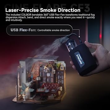 COLBOR Fog Machine CF3 Cine Flare Battery Handheld Portable Smoke Machine with Lights and Fan Foldable Body 5 Levels Density Wireless Remote Control Fogger for Photography Parties Weddings