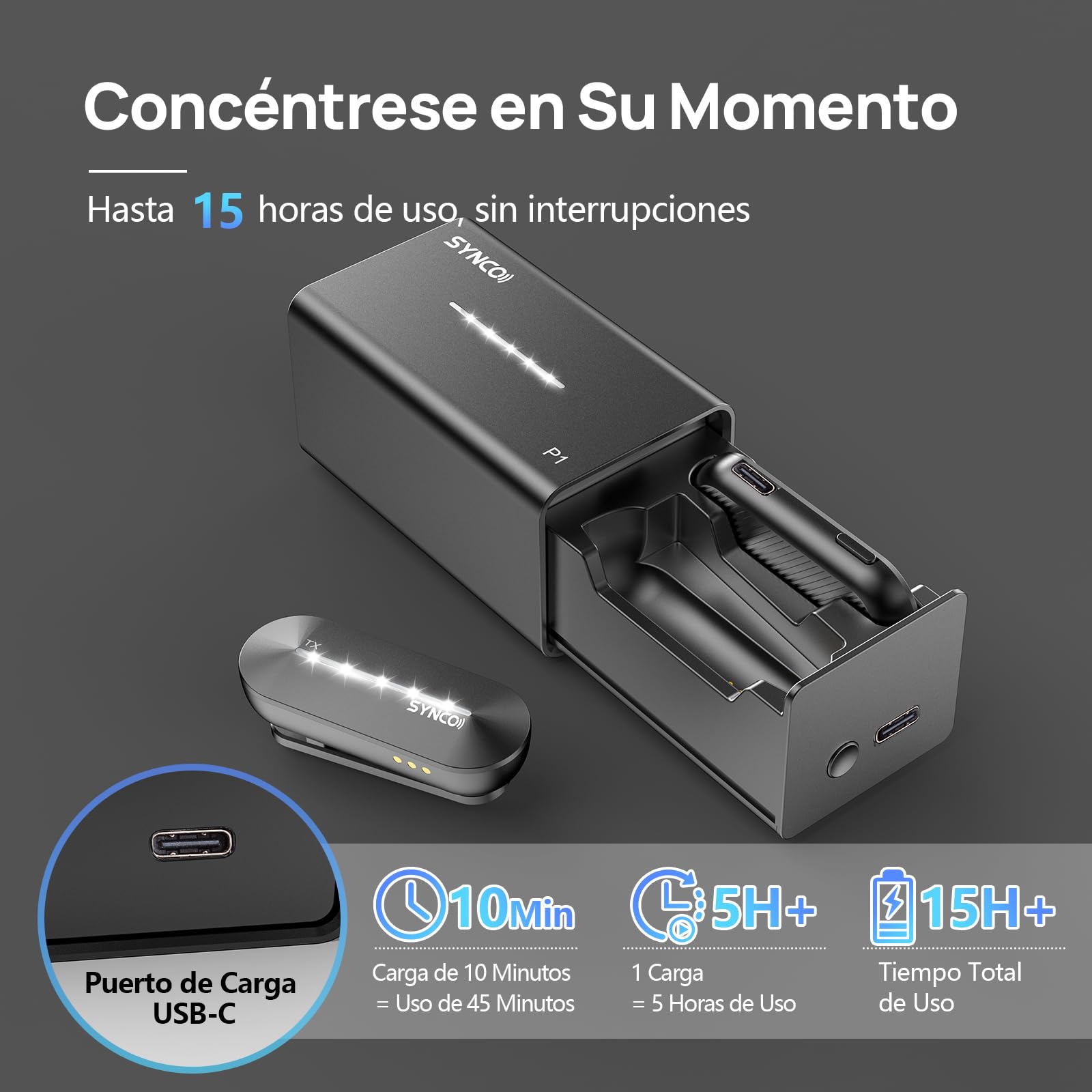 SYNCO Micrófono Inalámbrico Solapa para iPhone, P1SL Micrófono Lavalier inalámbrico para iPad con Estuche de Carga【Certificación MFi】, Micrófono-Solapa-Inalámbrico-Wireless-iPhone