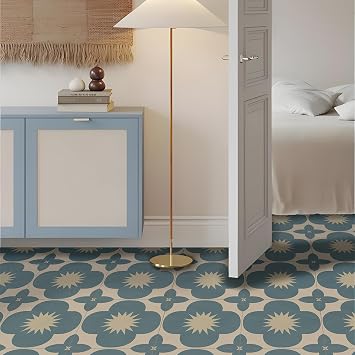 Alwayspon 10Pcs Peel and Stick Tile Transfer Stickers, Light Blue Flowers Tile Decal Self-Adhesive Vinyl Backsplash Stick on Tiles for Kitchen Bathroom, 20cm/8inch
