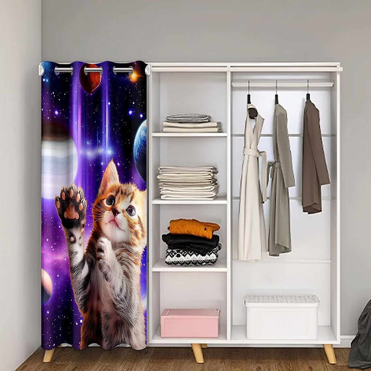 jejeloiu Cat Solar System Curtains Bedroom Living Room 42"x80" image 2