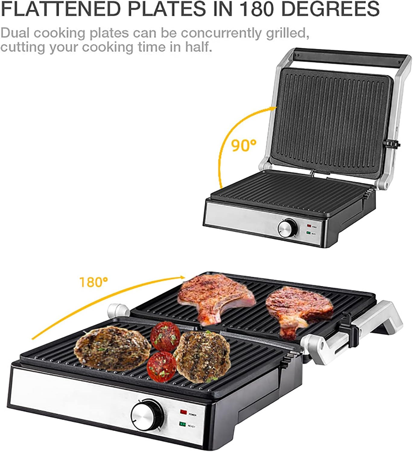 Panini Press Grill Indoor Grill Sandwich Maker with Temperature Control, 2 Slice Non-Stick Versatile Grill, Opens 180 Degrees to Fit Any Type or Size of Food, Removable Drip Tray