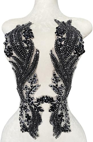 Miniatura 2 de Apliques de encaje hechos a mano con diamantes de imitación para coser en cuentas, parches para accesorios de ropa, 1 parbolsa, 5.5 x 20.4 pulgadas