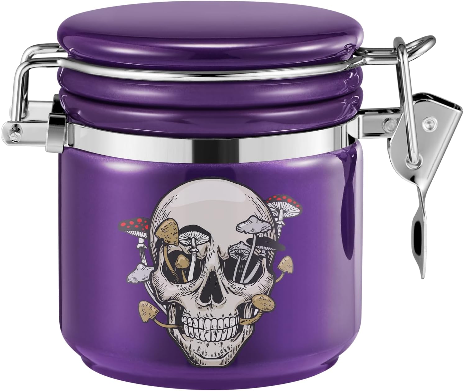 Mushroom Skull Stash Jar Half Oz (250ml), Odor Smell Proof Jar Airtight Container Keep Herbs Fresh Storage, Mushroom Skull Bowl Bottle Holder - Goth Skull Decor Gothic Mushroom Skull Gifts - Purple