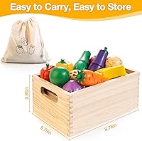 Vista 3 de Comida de juguete de madera para niños pequeños, juego de corte de frutas y verduras para niños, accesorios de cocina de juguete para niños y niñas