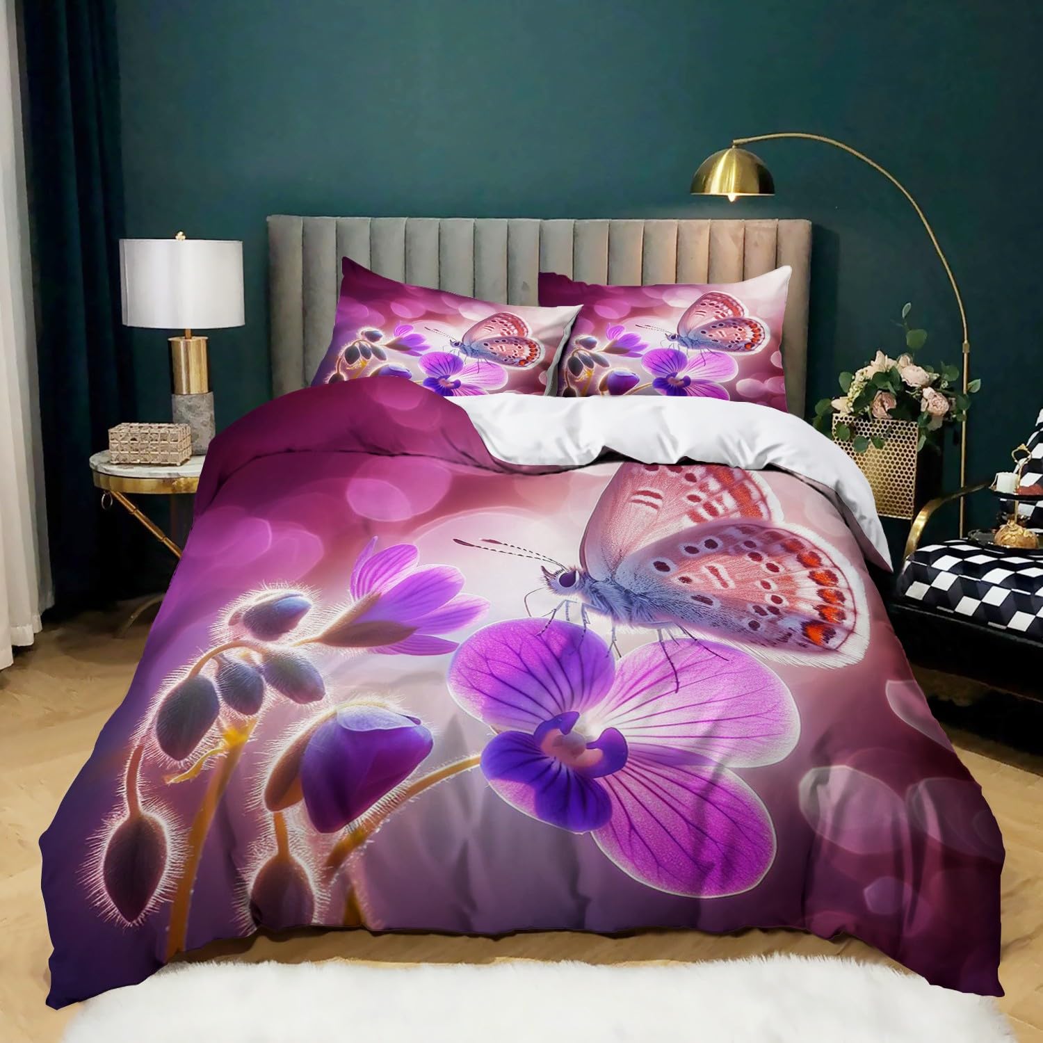 Housse de couette orchidée papillon pour créer un cocon fleuri dans une chambre d'ado