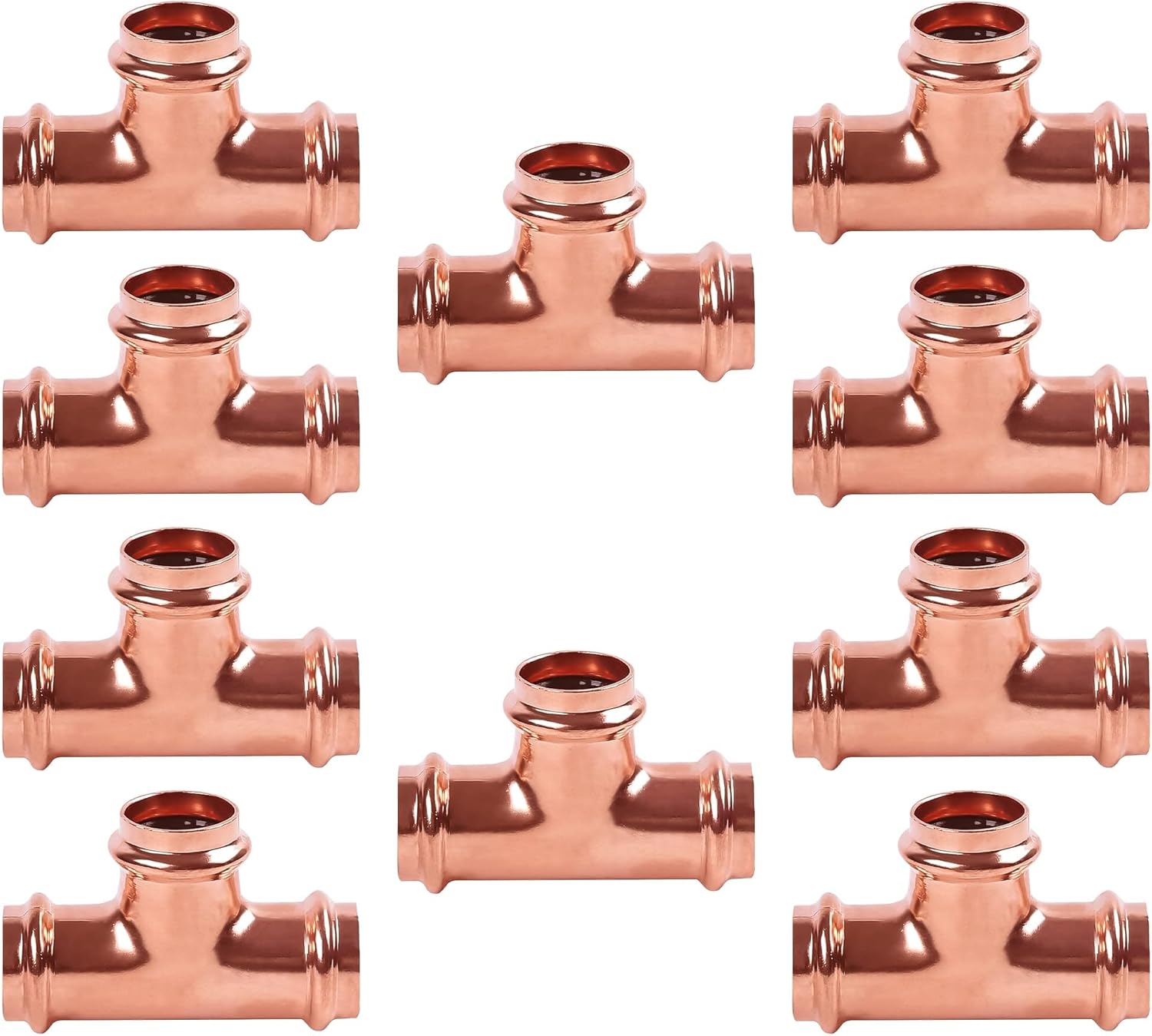 ProPress Fitting Copper Press Tee 1/2 Inch Fitting, Pressure 3 Way 1/2" Equal Tee ProPress Copper Connection, Residential, Commercial Plumbing 0.5 Inch (10)
