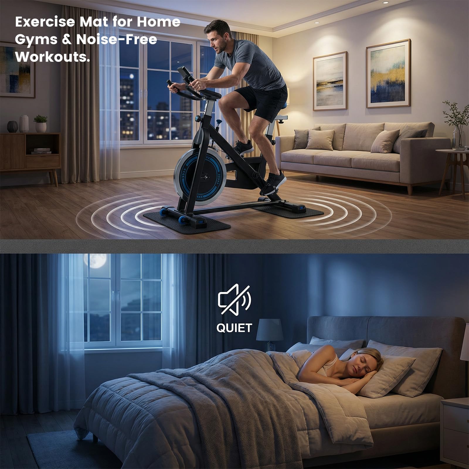 2Pezzi Tappetino Protezione Pavimento per Attrezzi Fitness, Tappetino Antiscivolo Doppia Faccia in Silicone, Tappeto di Protezione per Pavimento, Sottopattino per Attrezzatura Sportiva, Tapis Roulant