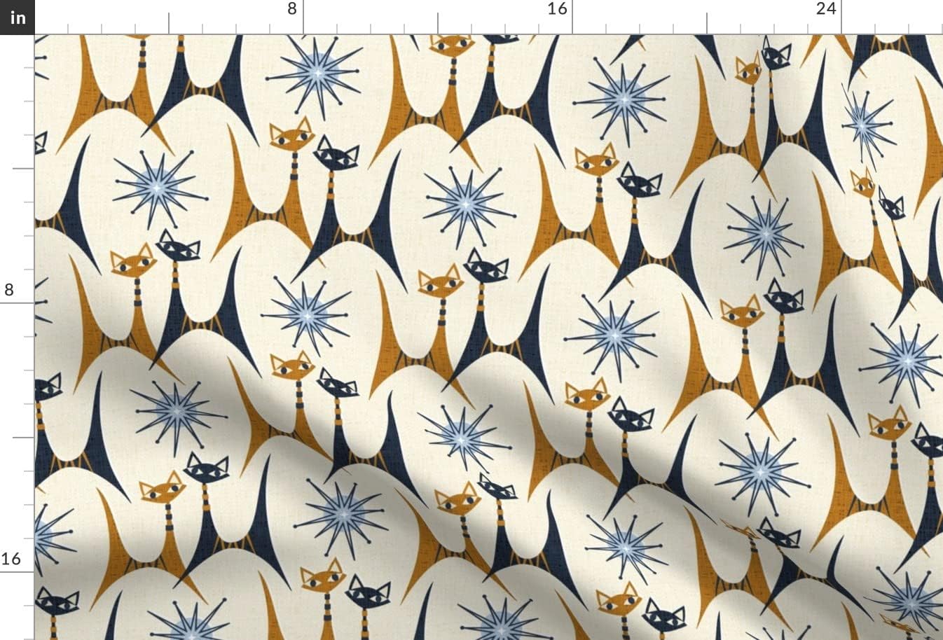 Spoonflower Fabric - Retro Cats Mid Century Kittens Starbursts Atomic Starburst Sky Blue Printed on Upholstery Velvet Fabric by The Yard - Upholstery Home Decor Bottomweight Apparel