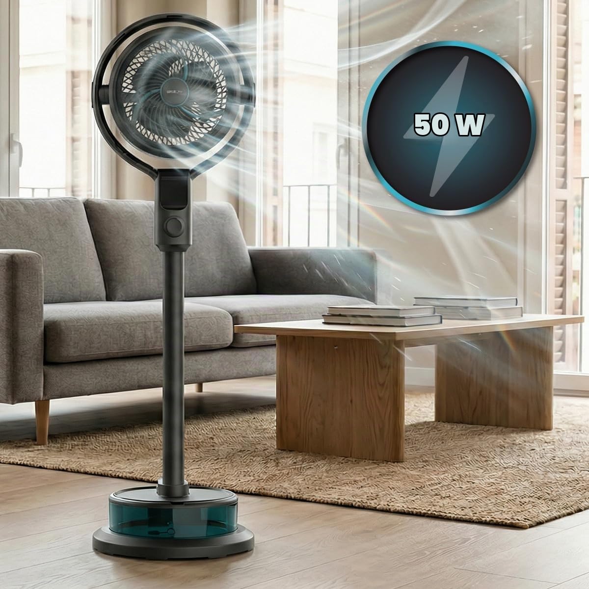 Cecotec Ventilatore Nebulizzatore a Piantana EnergySilence 390 Freshessence Ace. 50W, 1,65L, Telecomando, 8 Velocità, Oscillazione Automatica, Display Touch LED, Timer, Sollievo Immediato