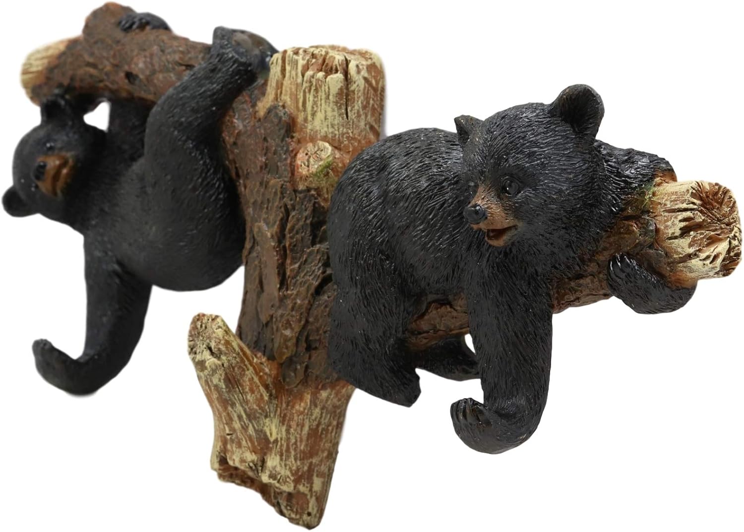 Ebros Whimsical Forest Rustic 2 Playful Black Bears Dangling On Tree Branches 3 Pegs Wall Hooks 9.25" Wide Hanger Bear Themed Wall Mount Coat Hat Keys Hook Decor Hanging Sculpture Plaque