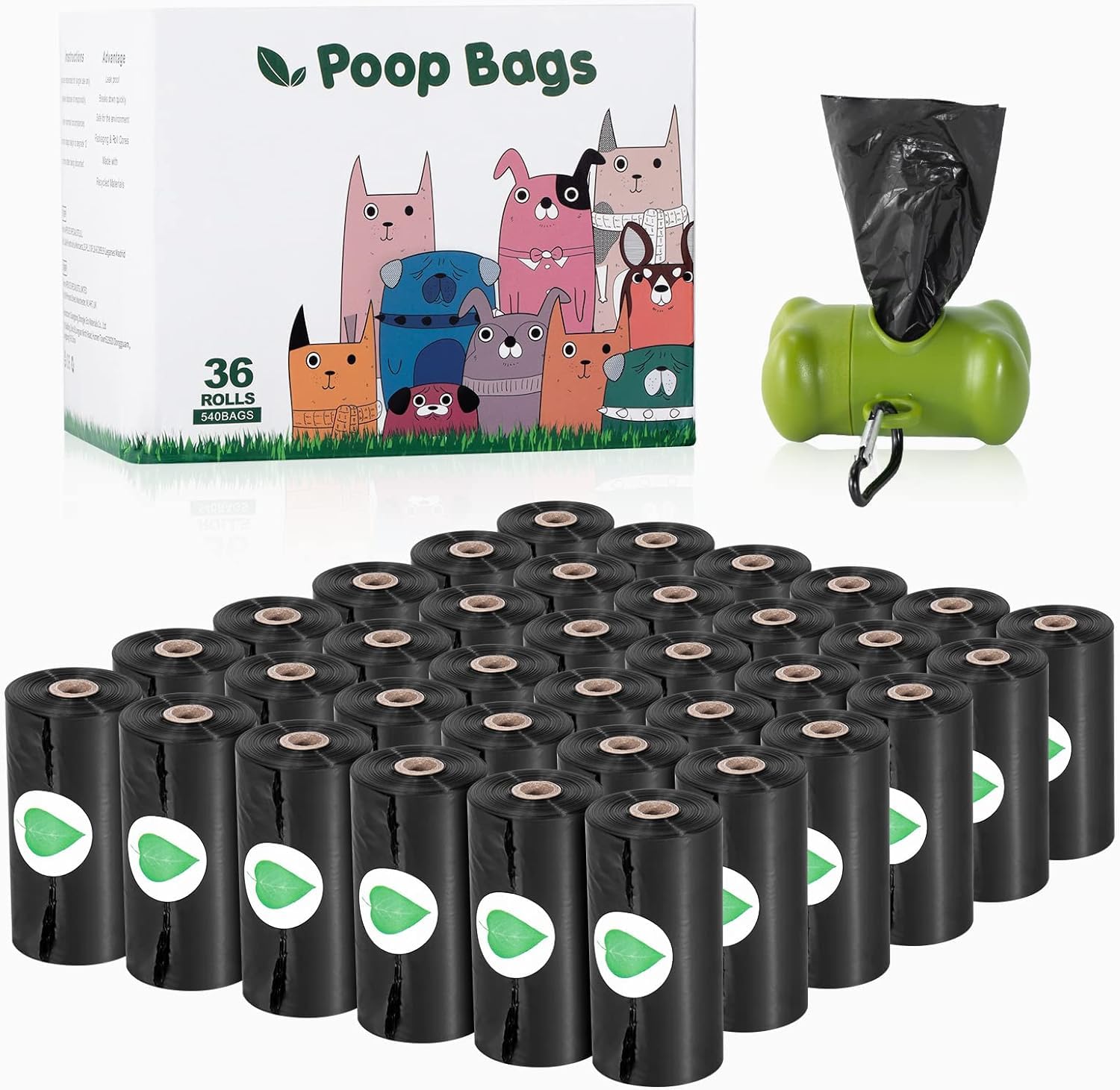Topfree 540 rollos de bolsas para perros, 36 bolsas ecológicas, higiénicas, compostables, para la recogida de caca de perros, extra gruesas, fuertes y a prueba de fugas