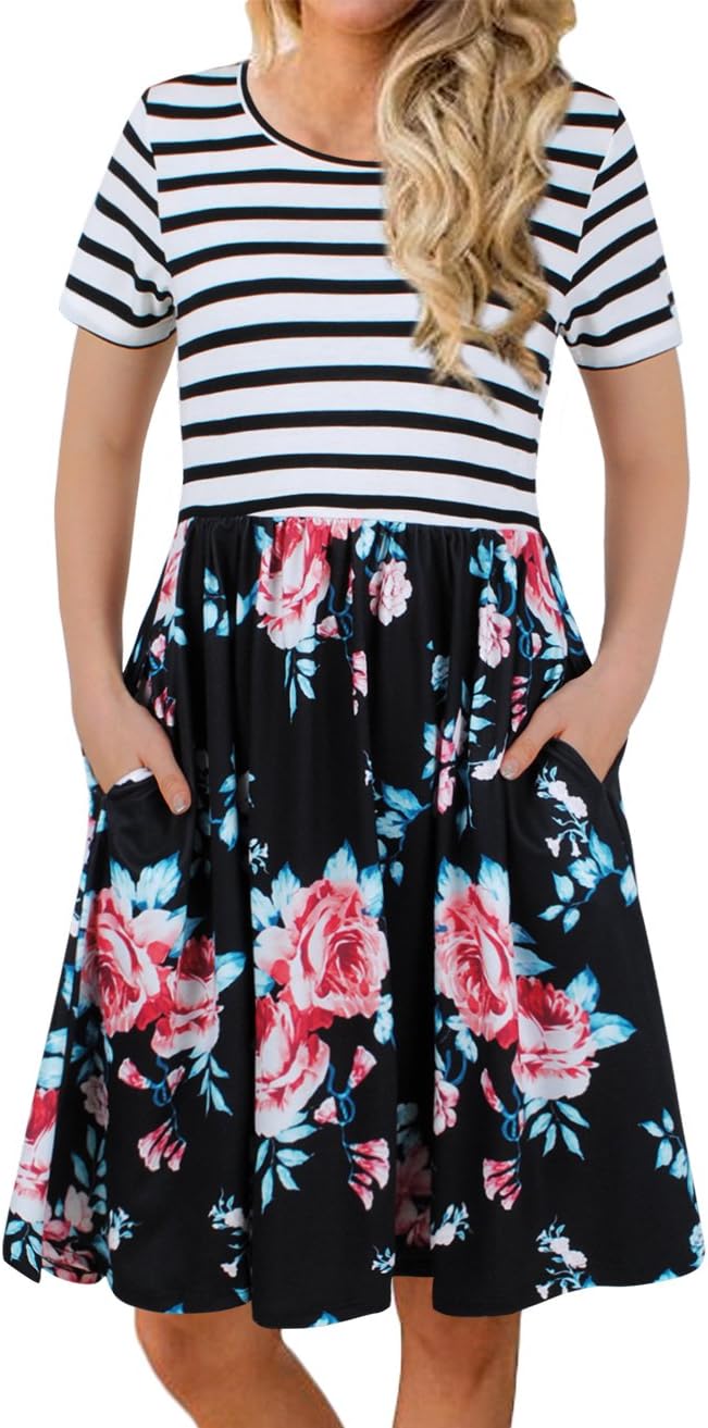 Swing Dress,Female Short Sleeve Skater Cocktail Tees Dresse Black S